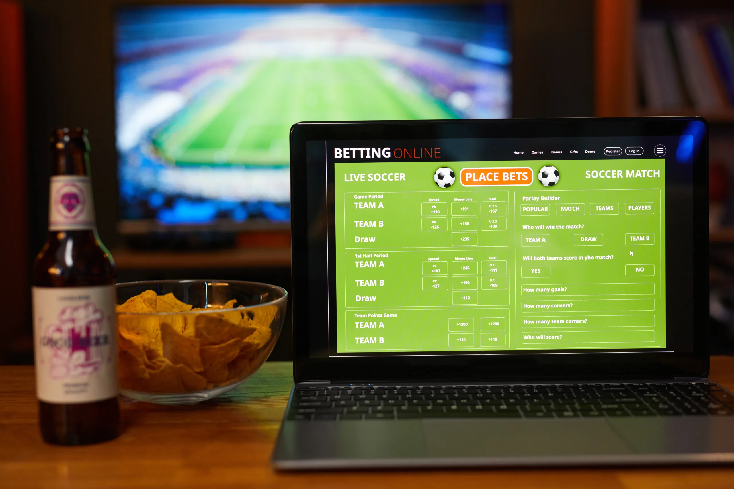 Engaging in Online Soccer Match Betting on Laptop